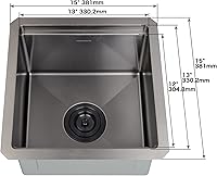 Vista 2 de Fregadero de barra negro, fregadero de cocina negro de montaje inferior de 15 pulgadas, fregaderos de cocina de 15 x 15 x 10 pulgadas, fregadero