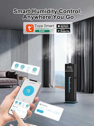 Miniatura 2 de Humidificador inteligente de niebla fría de 9L2.4 galones, humidificador silencioso de llenado superior, cubre 550 pies cuadrados, aplicación y