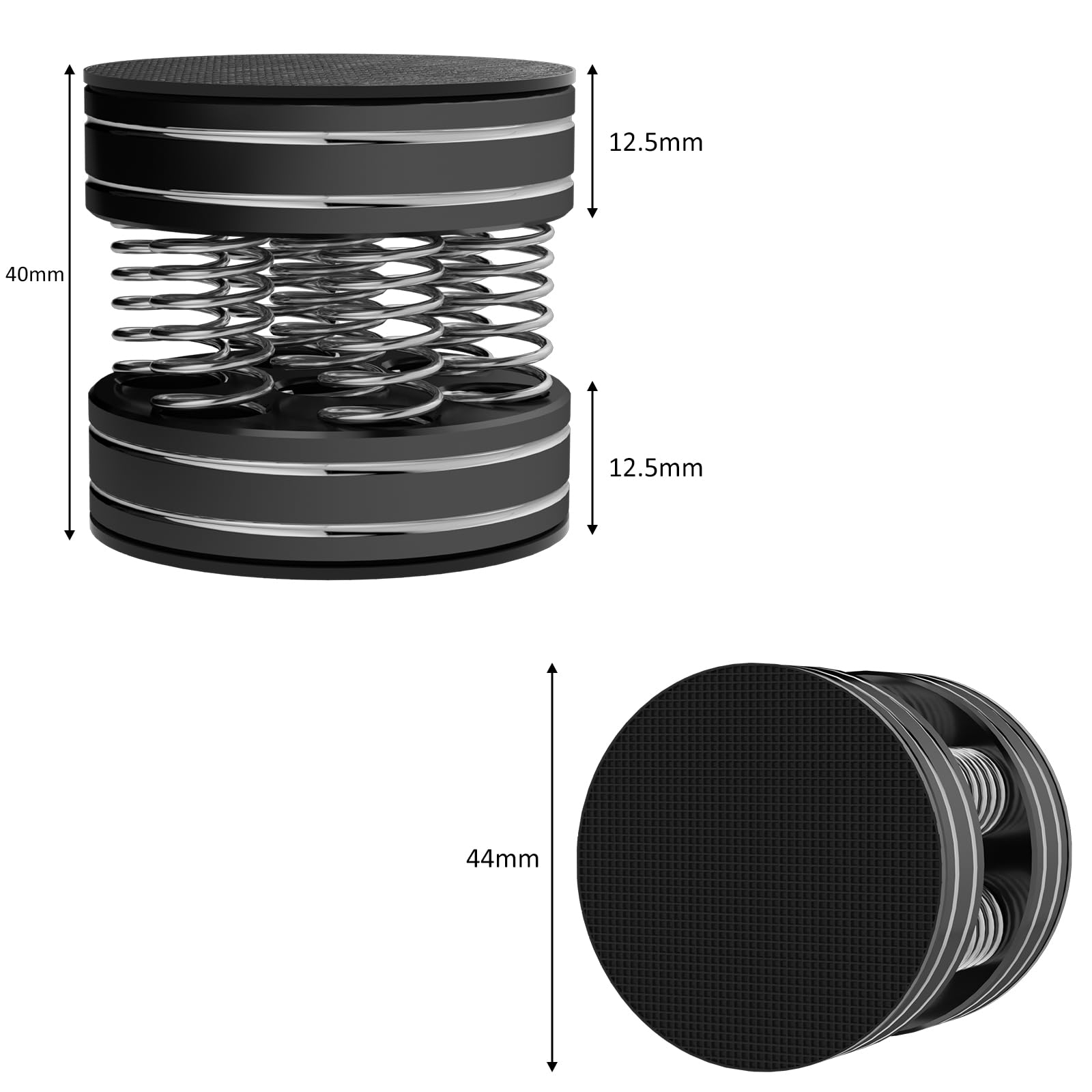 4 Stück 44mmx38mm Aluminium-Lautsprecher-Federfüße, Isolationsfüße mit rutschfesten Gummipuffern zur Dämpfung von Vibrationsgeräuschen, für Lautsprecher, Subwoofer, Verstärker, Plattenspieler