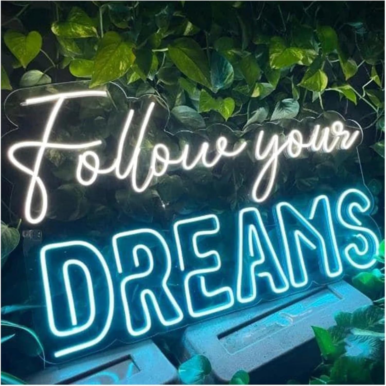 Lampada d'atmosfera rilassante"Segui i tuoi sogni"Insegna al neon Decorazione murale ispiratrice Camera da letto Ufficio(G)
