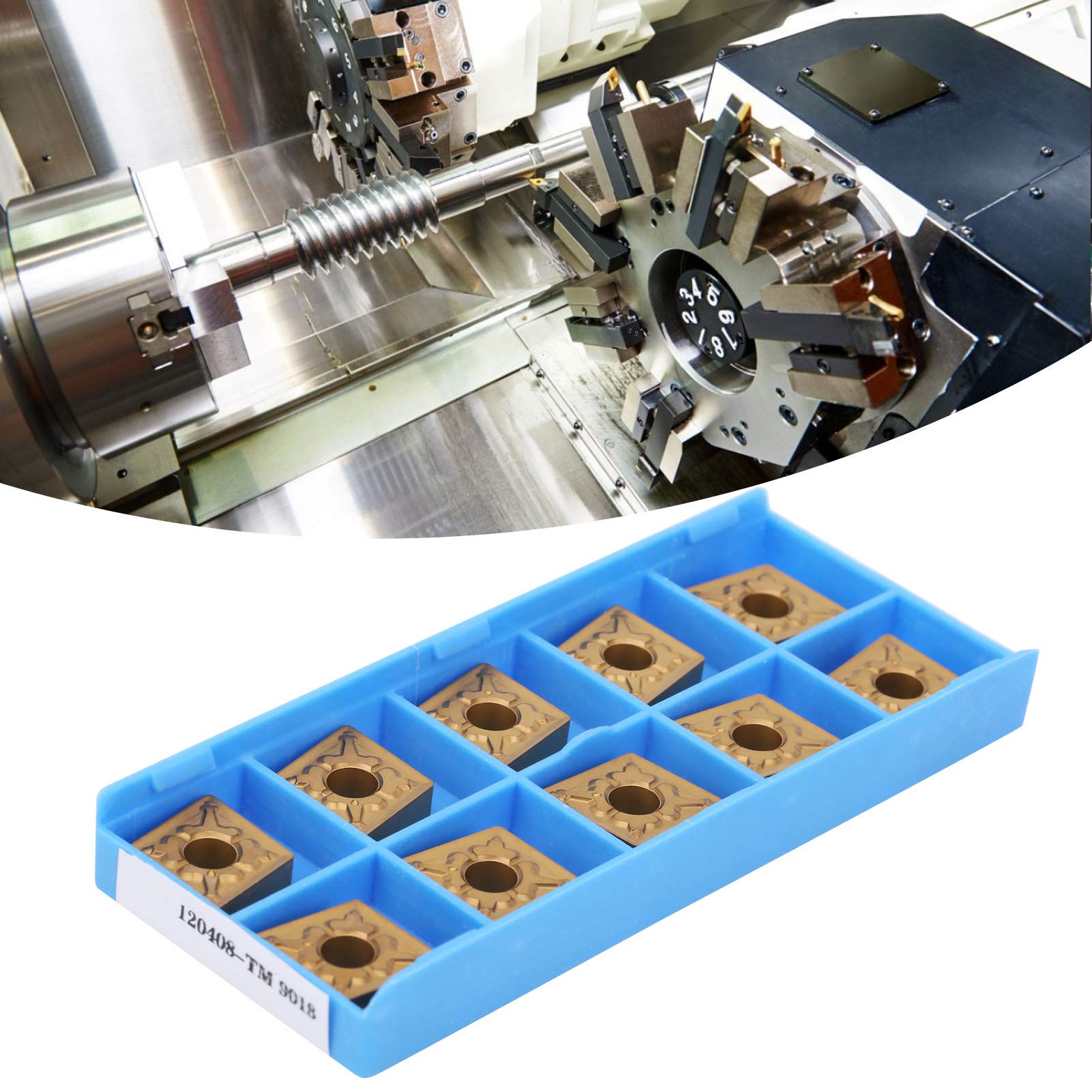 Fafeicy 10 Pièces Plaquette de tournage de tour CNC, lame en carbure monobloc indexable, pour traitement de l'acier et des matériaux en alliage résistant à chaleur, CNMG120408-TM LF9018
