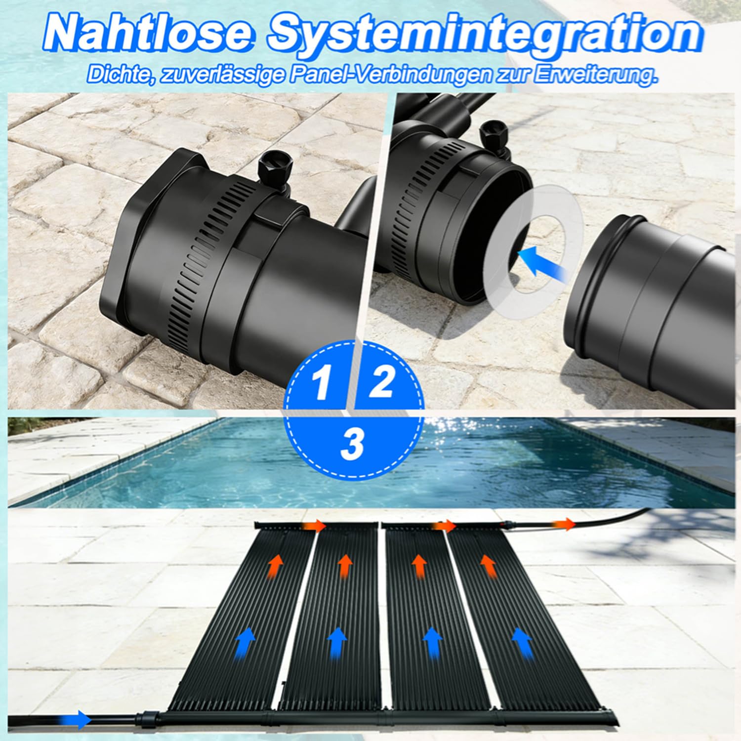 LZQ Solar Poolheizung Set 400x70 cm, Solarheizung Solarkollektor Pool Schwimmbad Solarabsorber Warmwasser mit Schlauchschellen & Rohrverbindern, modular, Heizmatte Solarmatte Sonnenkollektor