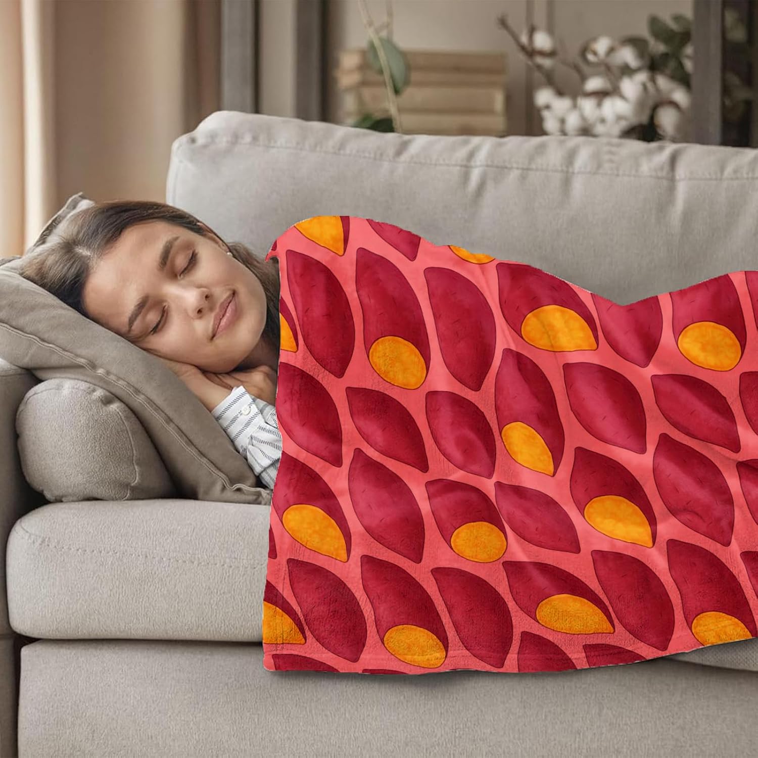 Sweet Potato Fleece Blanket for Boys Girls Kids, Cozy Soft Food Lover Theme Blankets Gifts for Women, Adults, for Bedroom, Travel, Camping, Sofa, Room Decor 60x80 in