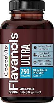 Ultra 750mg Cocoa Flavanols – Heart & Brain Support, Memory & Blood Circulation Booster, High Flavanol Cocoa for Nitric Oxide, Energy & Oxygen Boost, Vegan, Gluten-Free, 30-Day Supply