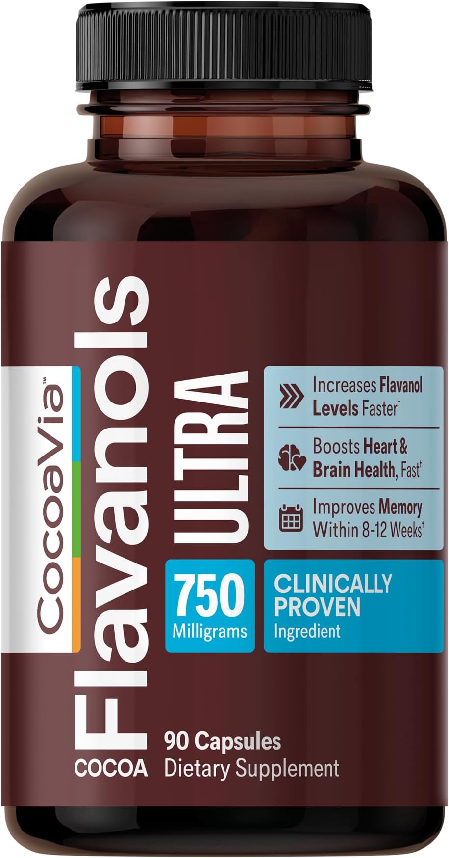 - CocoaVia Ultra 750mg Cocoa Flavanols – Heart & Brain Support, Memory & Blood Circulation Booster, High Flavanol Cocoa for Nitric Oxide, Energy & Oxygen Boost, Vegan, Gluten-Free, 30-Day Supply