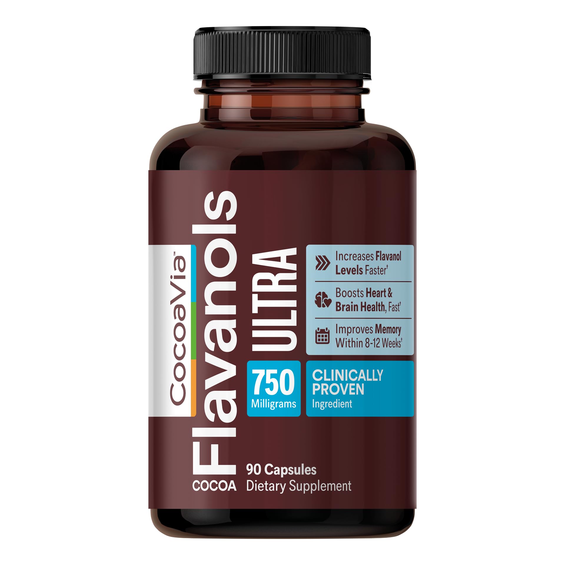 Memory+ Brain Supplement, Clinically Proven Memory and Brain Booster, Plant Based Supplement, Sugar Free, Gluten Free, Vegan, 750 mg Cocoa Flavanols Capsules, 30 Day Supply