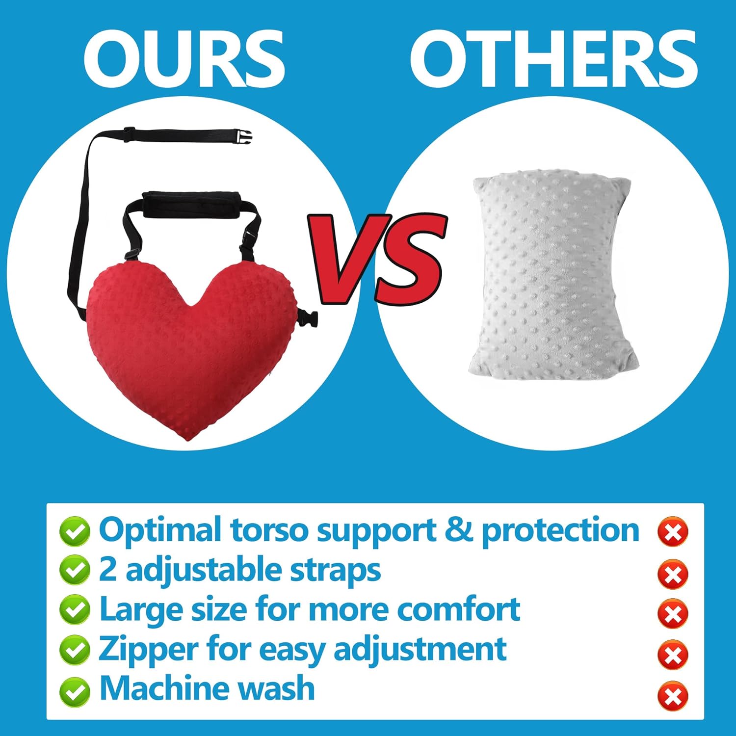 BALAPET Adjustable Heart Shape Pillow for After Heart Surgery, Soft Plush Open Heart Surgery Pillow for Heart Surgery Recovery, Chest Pillow with 2 Fixed Straps for After Heart Surgery Gifts(Red)
