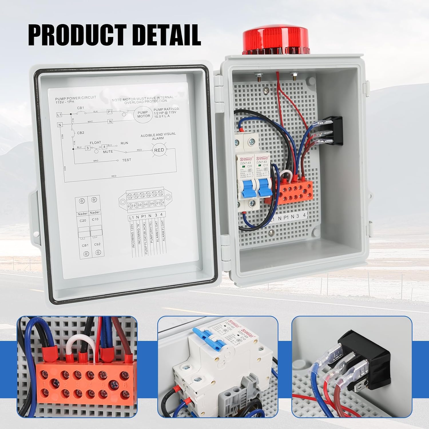 JDMSPEED Sump Pump High Water Septic Tank Alarm with Bright Flashing Light 110 db Alarm IP67 Casing