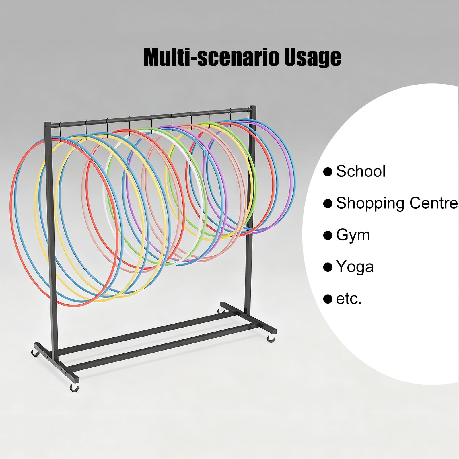 Hula Hoop Halterung Aufbewahrungswagen für Hula-Hoop-Reifen, Seilspring-Organizer mit Rädern, mobiler Ausstellungsständer für Sportgeräte für Schule, Geschäft