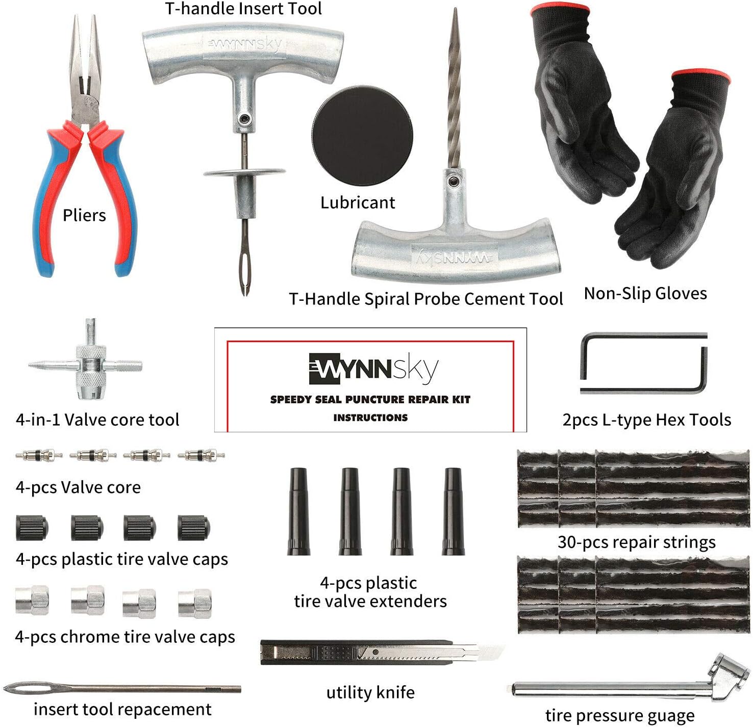 WYNNsky Heavy Duty Tire Repair Tools Kit - 60 Pcs Set Truck Tool Box for Motorcycle, ATV, Jeep, Truck, Tractor Flat Tire Plug Kit : Automotive