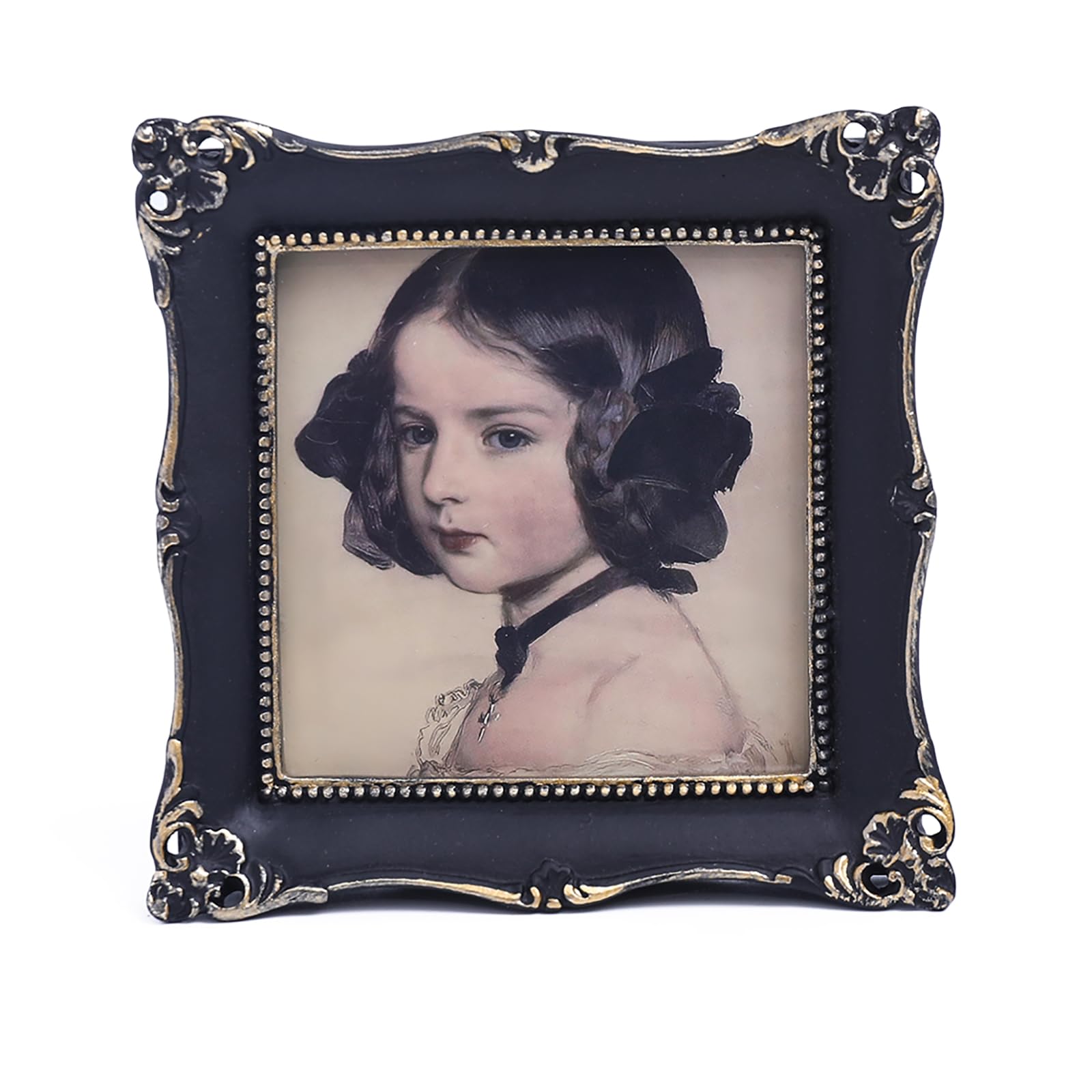 SIKOOVintage 3x3 Picture Frame Black Square Antique Mini Ornate Picture Frame Set Tabletop and Wall Mount Vintage Wall Decor Embossed Floral Black