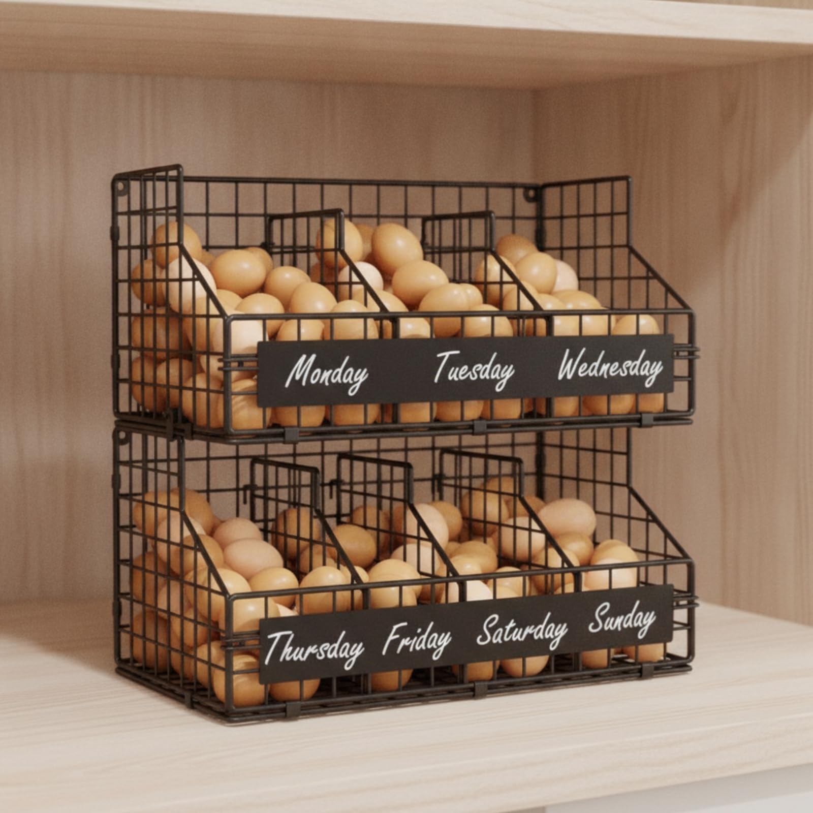 Baoblaze Organizador de Huevos Estante de Cocina Soporte Cesta Rejilla Alambre de Hierro con Abertura Inclinada y Puntos de Anclaje Traseros Contenido Visible