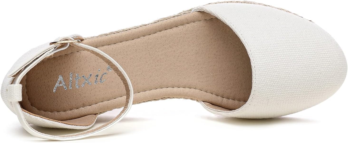 Altxic Women's Closed Toe Canvas Ankle Strap Espadrilles Wedge Sandals Size 6 US White - Image 3