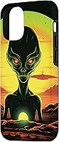 Vista 2 de iPhone 14 Pro Cute Green Alien Head UFO Space Face Alien Case