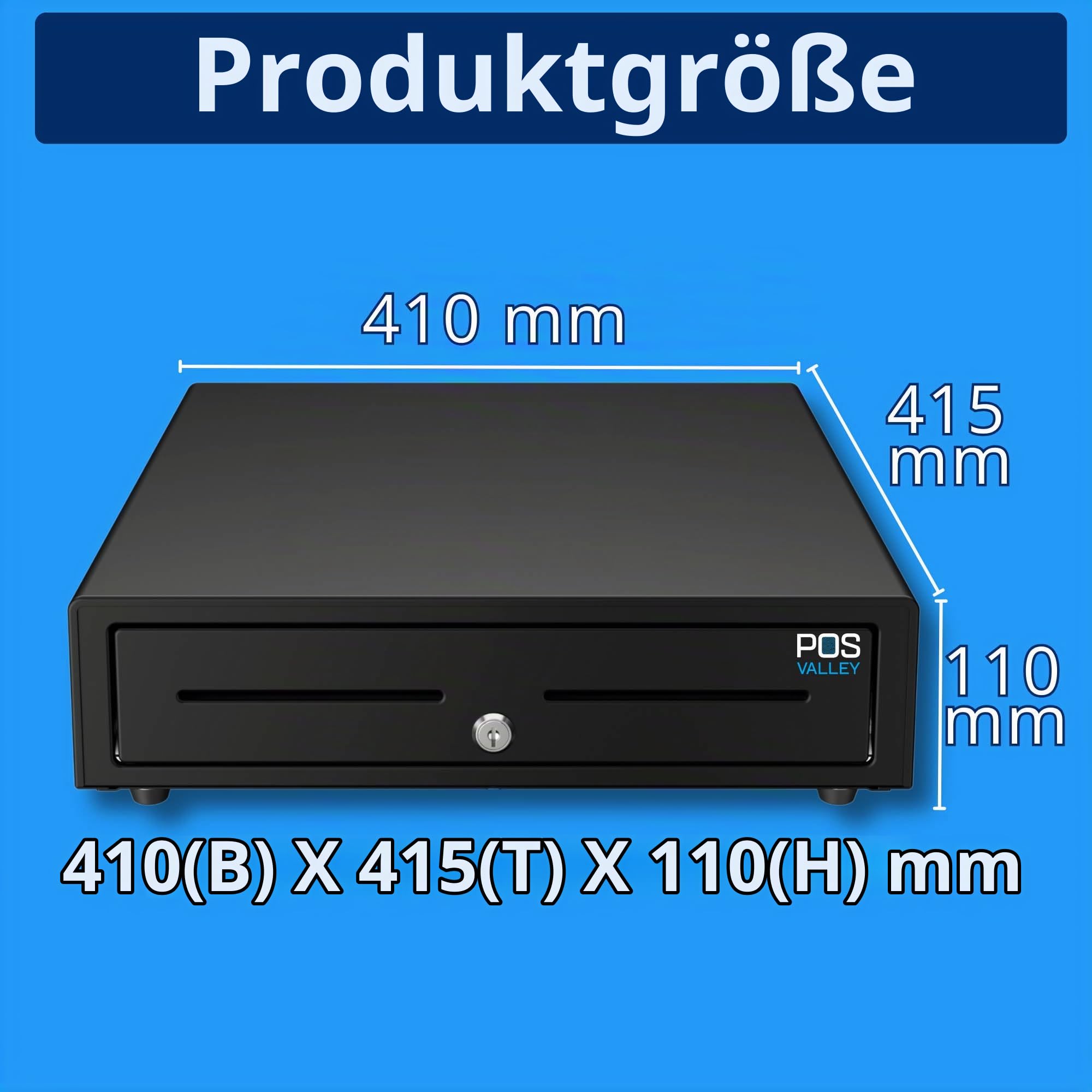 Kassenschublade Push - Druckknopf Öffnung, mit 8 Münzfach und 4 Scheinfächer (euro), Abschließbar - Kassenlade Professionelle, Geldschublade, Kassen Schublade - 41x41 cm - Schwarz