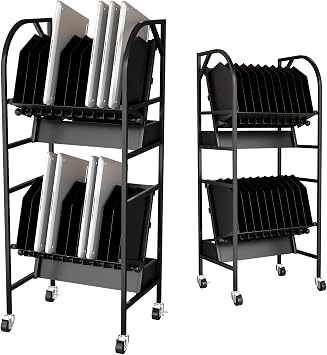 AIWFL 20 Device Laptop Charging Cart, 2 Tier Mobile Open Charging Cart Station Rack for Laptops Computers, Tablets and Chromebooks, Office and Classroom Chromebook Charging Carts Laptop Storage Carts