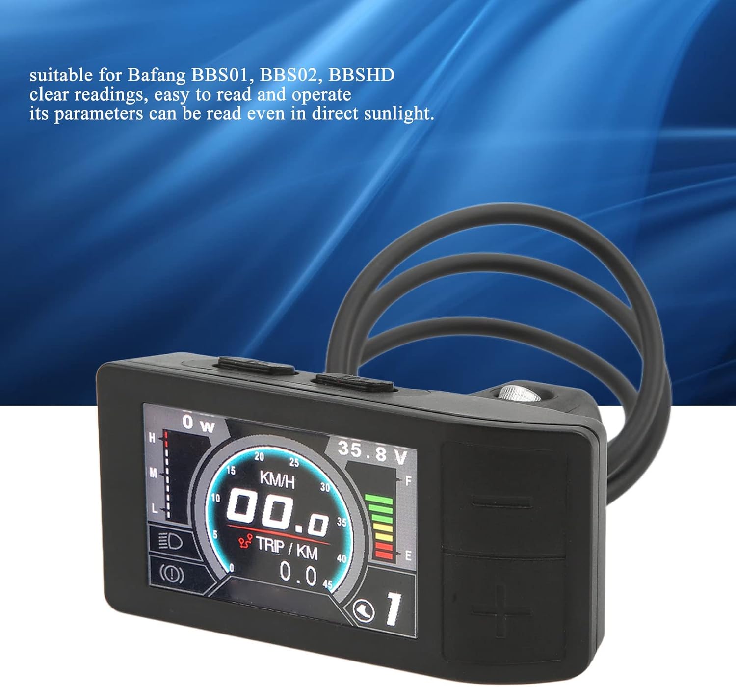 LCD Display & Computer for Electric Bike, Compatible with BAFANG BBS01 BBS02 BBSHD Mid Drive Motor, Waterproof Bike Odometer and Tail Light