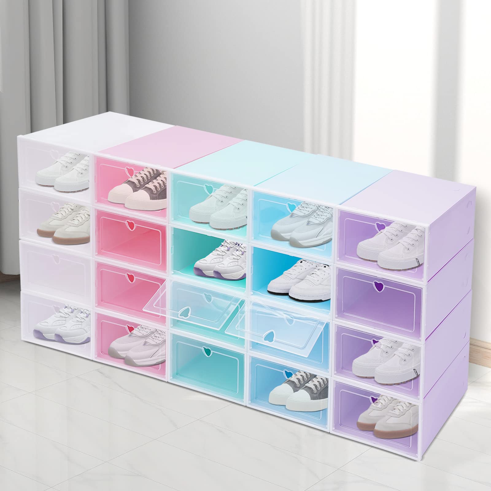 20 scatole per scarpe con coperchio ribaltabile, scatole per scarpe colorate impilabili, 5 colori, scatole per scarpe, adatte per riporre scarpe, piccoli set di attrezzi, riviste, vestiti, documenti