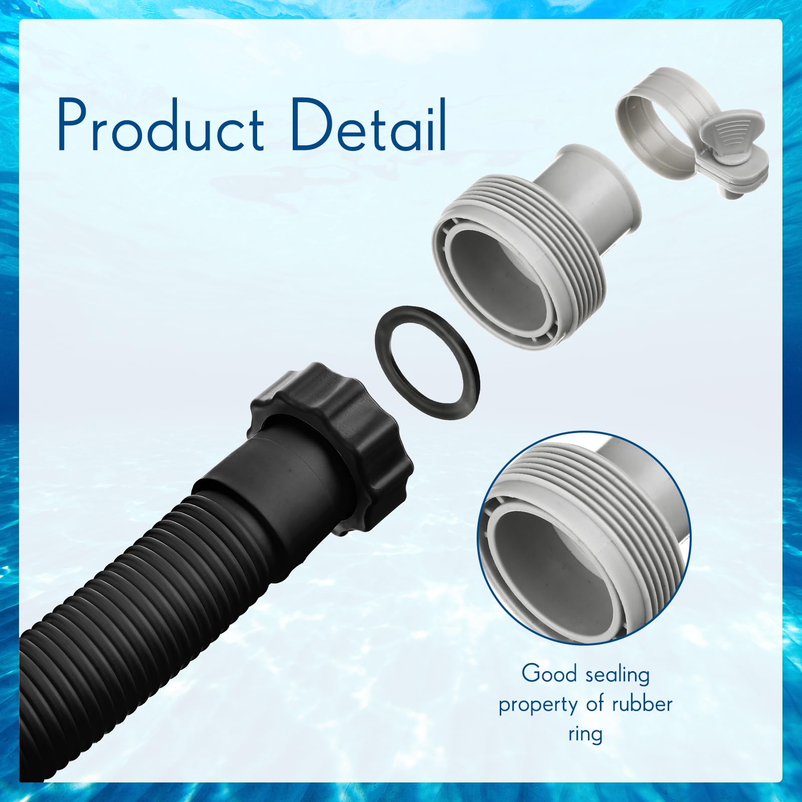 Lot de 2 tuyaux de piscine de 3,8 cm pour piscine hors sol de 150 cm de long avec 2 adaptateurs de tuyau de type B pour systèmes d'eau salée de piscine (noir)