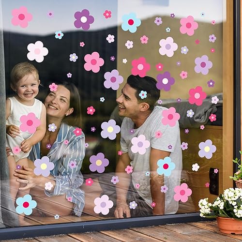 Vista 31 de Whaline 9 hojas de flores hippie retro boho groovy - Adhesivos de doble cara coloridos preppy anticolisión y calcomanías