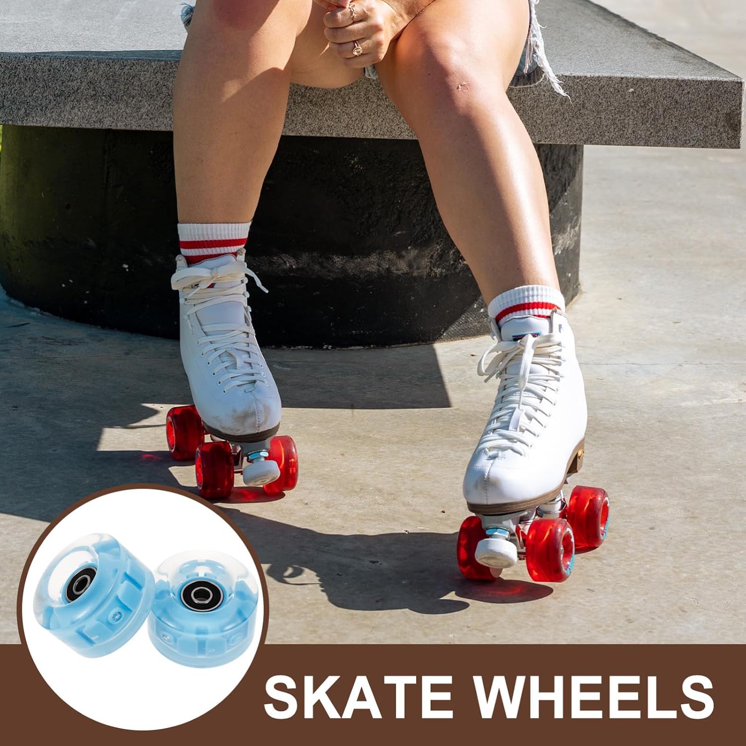 UKCOCO Blue Light up Roller Skate Wheels for Smooth Sliding 4pcs with Built-in Bearings and Wrench, Wear-resistant Rubber Flashing Wheels Replacement Skates Accessories for Indoor
