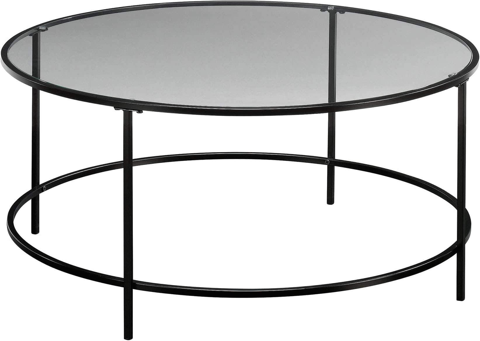 Sauder International Lux Round Coffee Table, Black/Clear Glass