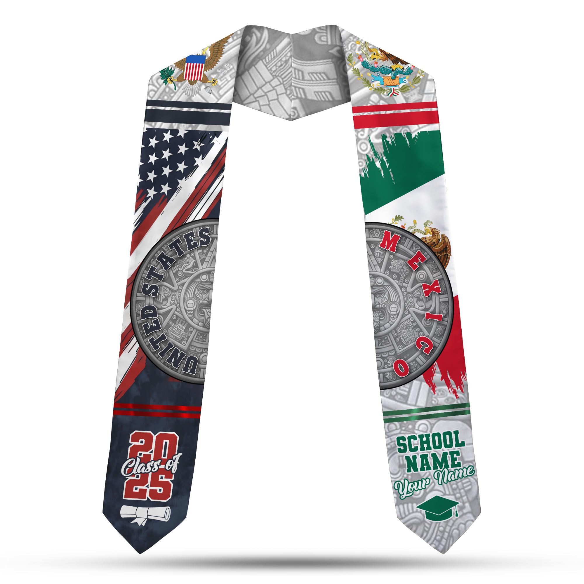 MonkeyVan Custom Mexican Graduation Sash Mexico Graduation Stole 2025 Mexican American Flag Graduate Sash Mexican Graduation M68