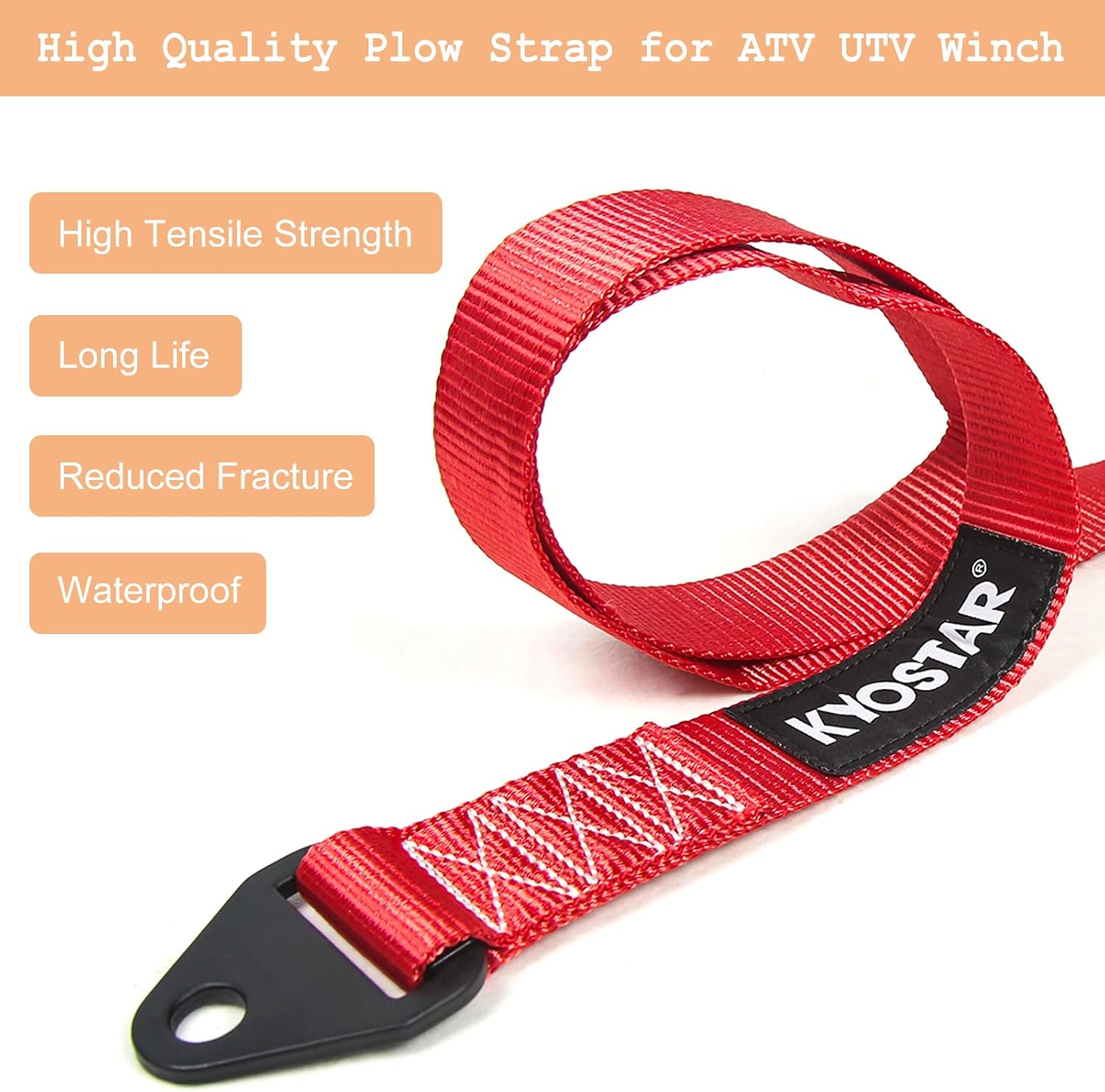 64in Snow Plow Lift Strap for ATV UTV Winch Heavy Duty, 4800lbs Tensile Strength Model Replace 106100