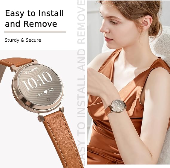 Leather Bands Compatible with Garmin Lily 2, 14mm Top Grain Soft Loop Straps, Adjustable Quick Release Replacement Strap for Lily 2 Classic/Active Smart Watch Accessory