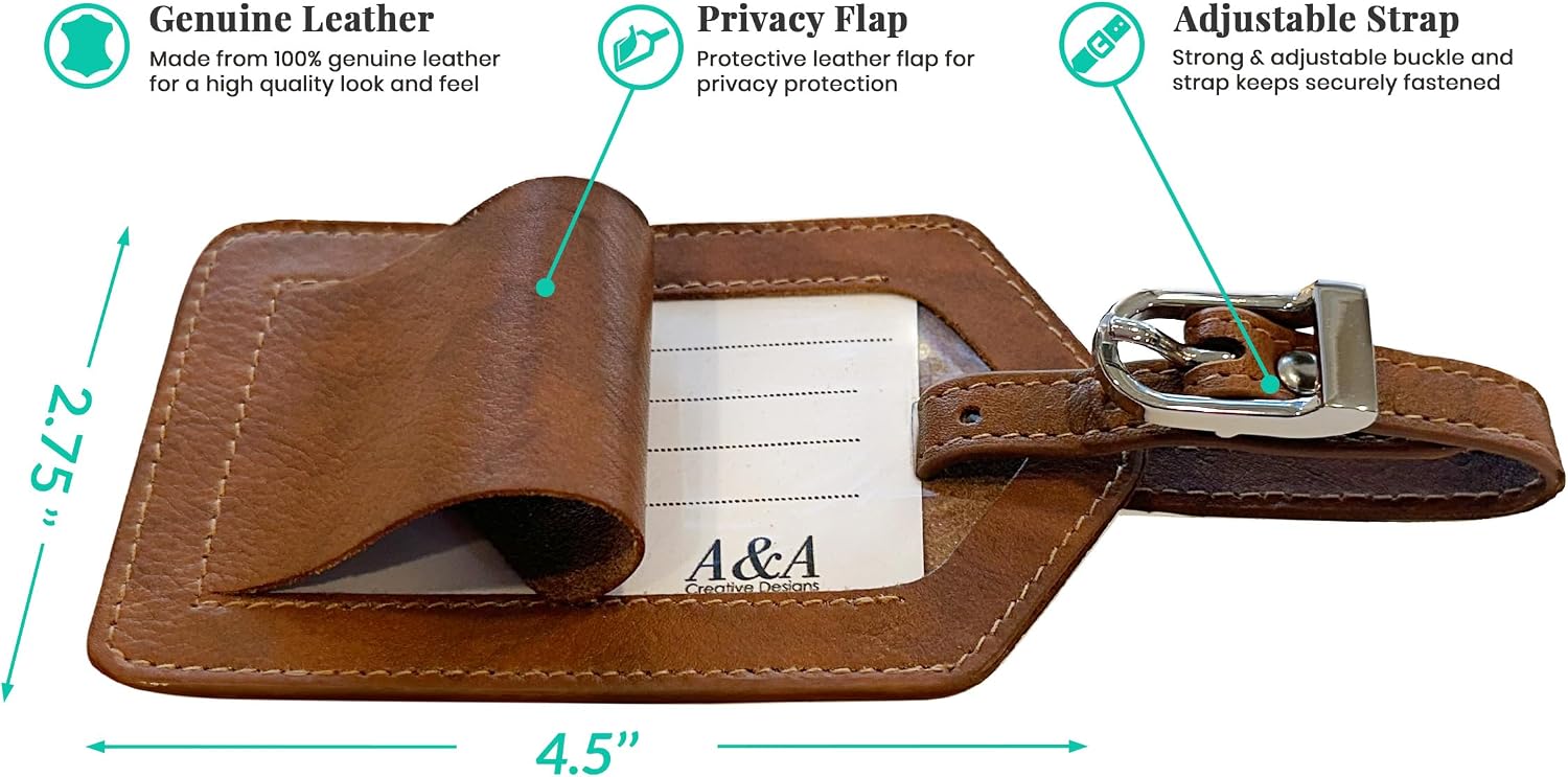 Personalized Monogrammed Leather Luggage Tags - 4 Pack