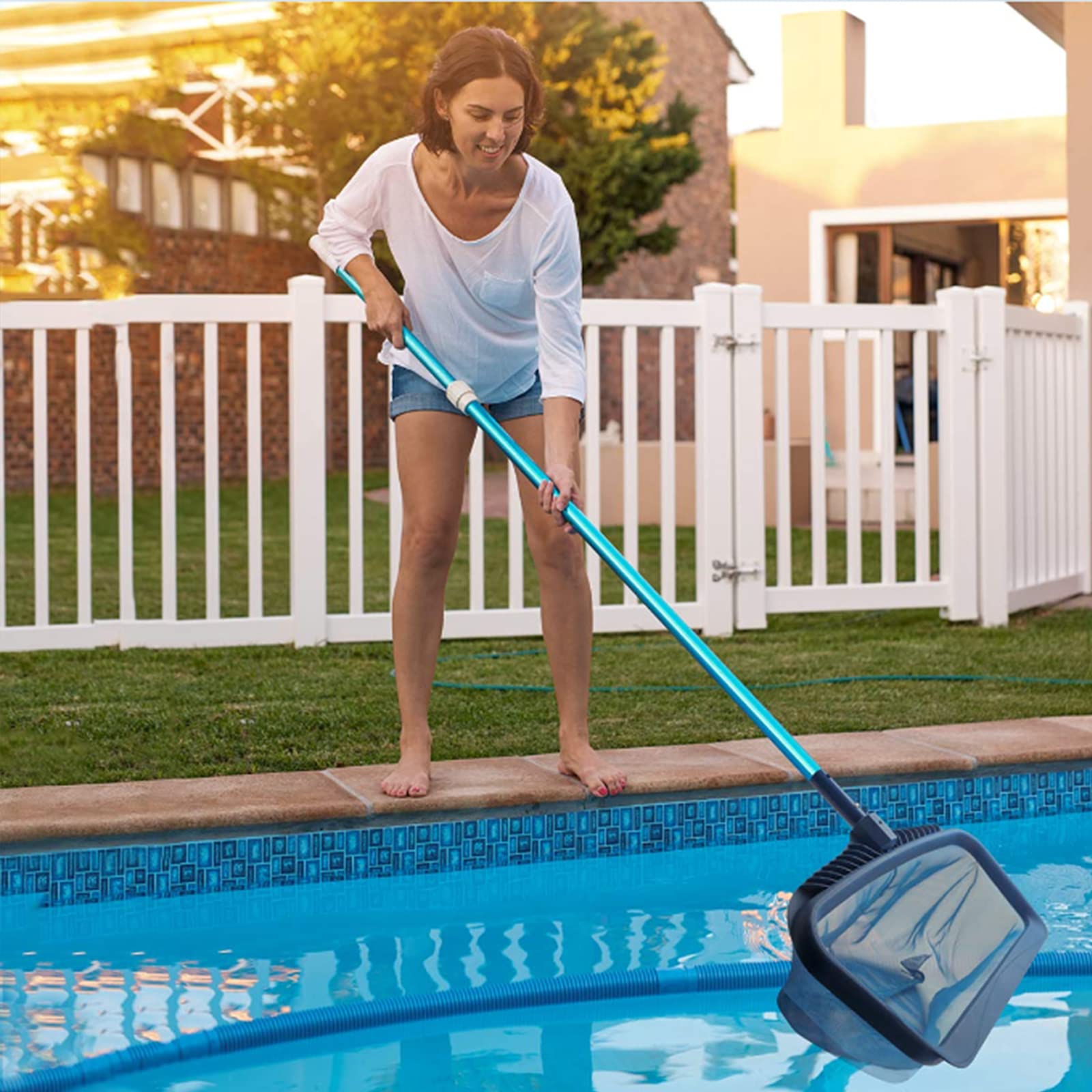 Épuisette à feuilles pour piscine – Râteau durable avec sac profond pour enlever efficacement les déchets et accessoires de nettoyage