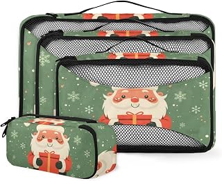 Gift-Carrying Santa Claus 4 Pcs set of Packing Cubes for Suitcases, Packing Cubes for Travel Accessories Luggage Carry On Suitcase Organizer Bags, 4 Various Sizes