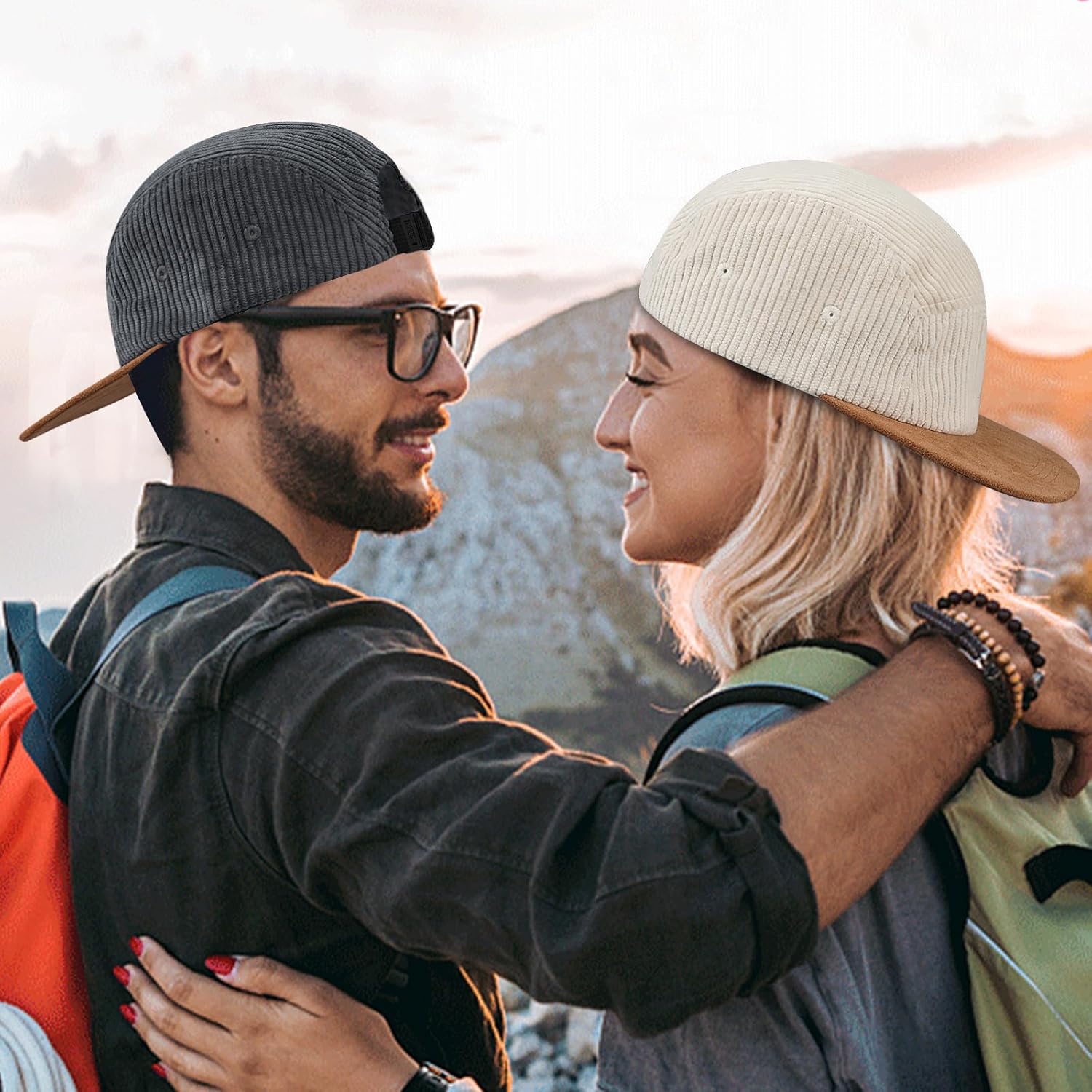 Clakllie 5 Panel Corduroy Baseball Cap for Men Women Soft Flat Brim Trucker Hat Adjustable Hip Hop Hat for Outdoor Travel - Image 8