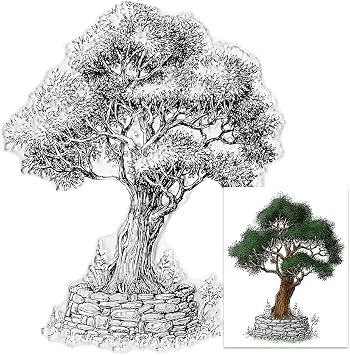 Big Tree Background Clear Stamps for Card Making, Stone Plant Tree Background Clear Rubber Silicone Seal Stamps Silicone Reusable Stamp for DIY Scrapbooking Paper Craft Album Decoration