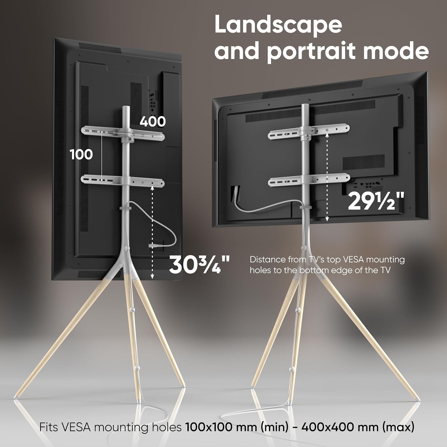 ONKRON Easel TV Stand for 32-65 Inch Screen up to 77 lbs, Height Adjustable TV Tripod Stand with Swivel, Corner TV Floor Mount max VESA 400x400, Modern Floor TV Stand, Beech Wood Legs White