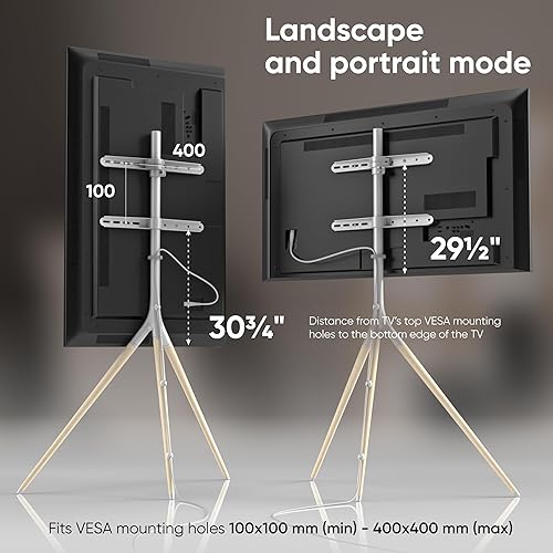 Miniatura 4 de ONKRON Caballete de trípode para televisores de pantalla OLED LCD LED de 32 a 65 pulgadas de hasta 77 libras, soporte de TV de piso de madera de