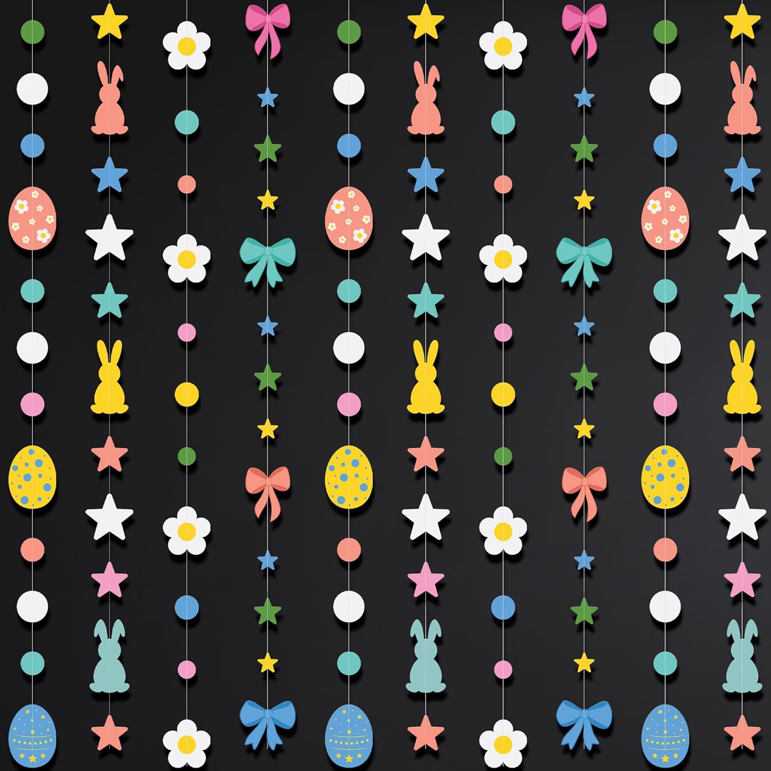 KatchOn, Easter Garland - 3.2 Feet, 10 Strings, No DIY | Easter Decorations for Office | Easter Banner with Bunny, Egg, Flowers, Bow | Colorful Hanging Garland Party Decorations