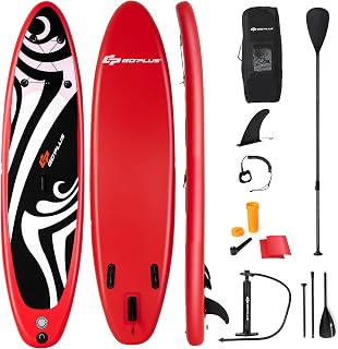 Goplus Inflatable Stand up Paddle Board, Gonflable Surfboard SUP Board with Adjustable Paddle, Carry Bag Manual Pump Repair Kit Removable Fin for All Skill Levels, 6" Thick