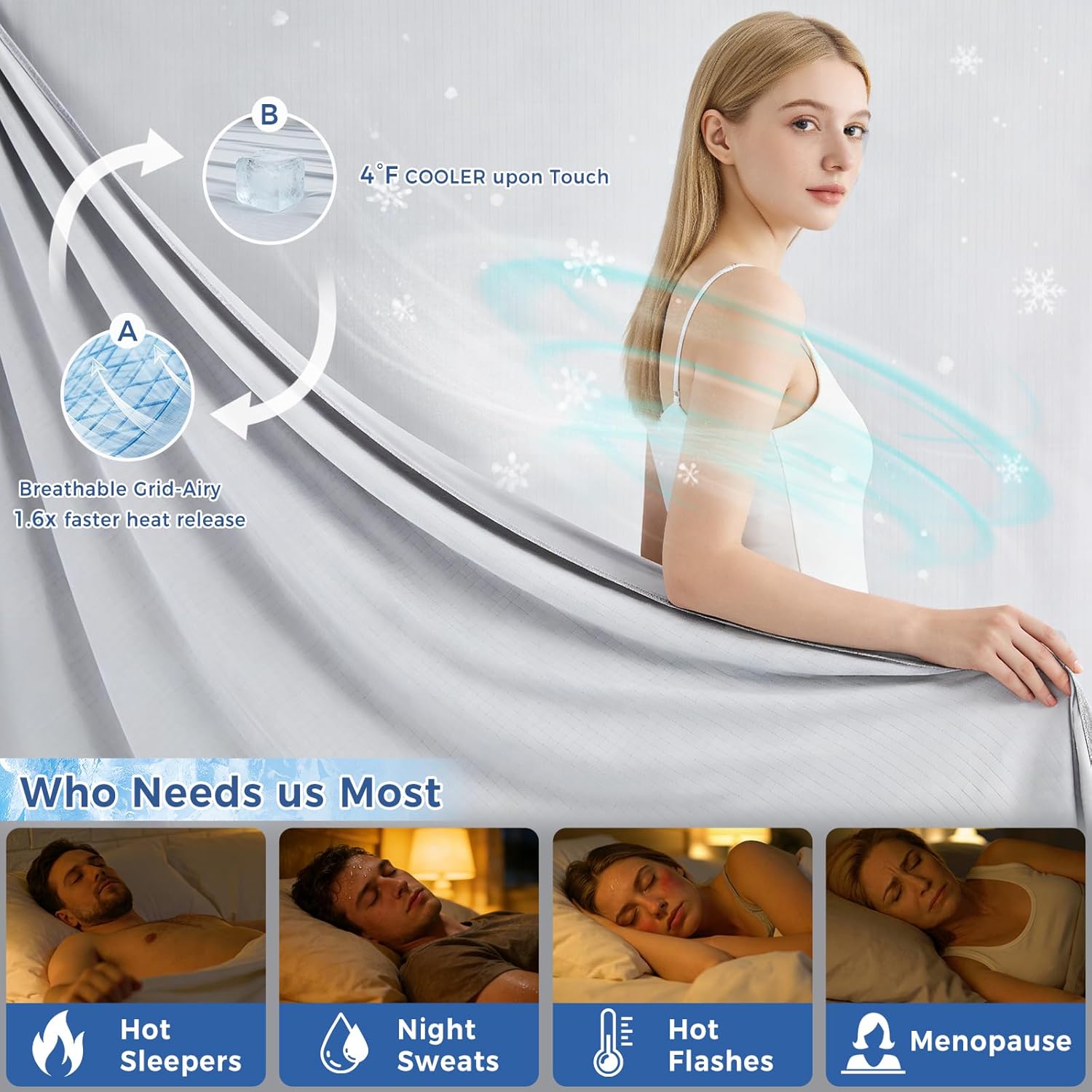 EMME Breathable Cooling Blankets Queen Size (90"x 90") for Hot Sleepers, Summer Bed Blanket, Thin Light Bedspread Coverlet for Night Sweats Light Grey Cold Blankets for Sleeping