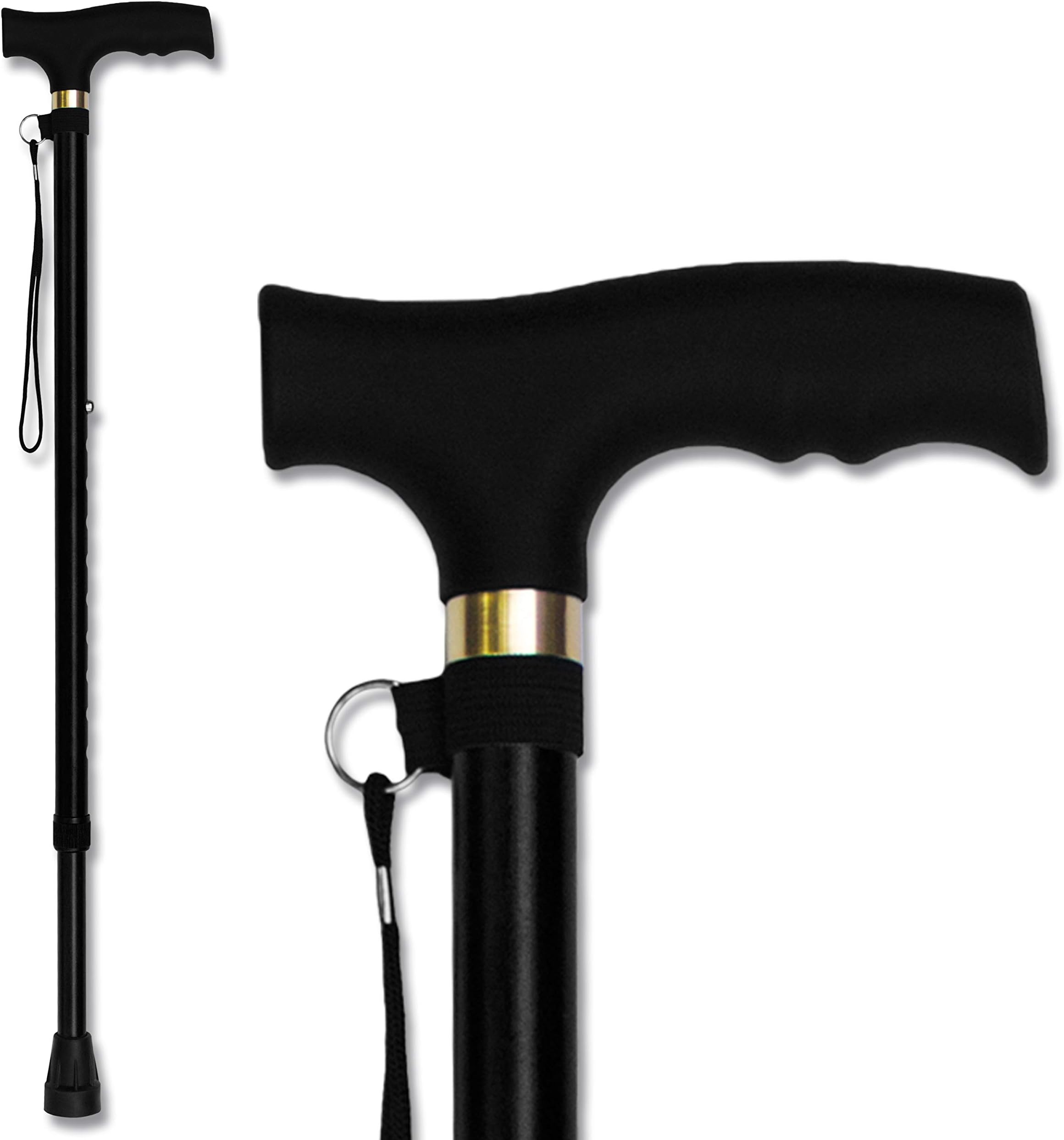 Walking Cane - Adjustable Walking Stick - Lightweight Aluminum Offset Cane with Ergonomic Handle and Wrist Strap - Ideal Daily Living Aid for Limited Mobility