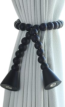 Meplait Magnetic Curtain Tiebacks, 4 Pack Boho Curtain Tie Backs, Black