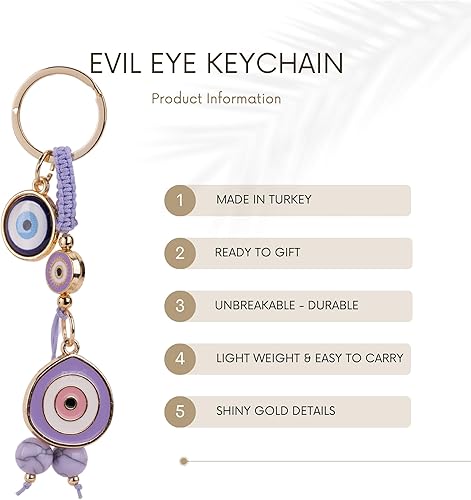 Miniatura 6 de BCS Llavero con dije de mal de ojo, amuleto de buena suerte y protección, llavero de automóvil, accesorios para bolso para mujer
