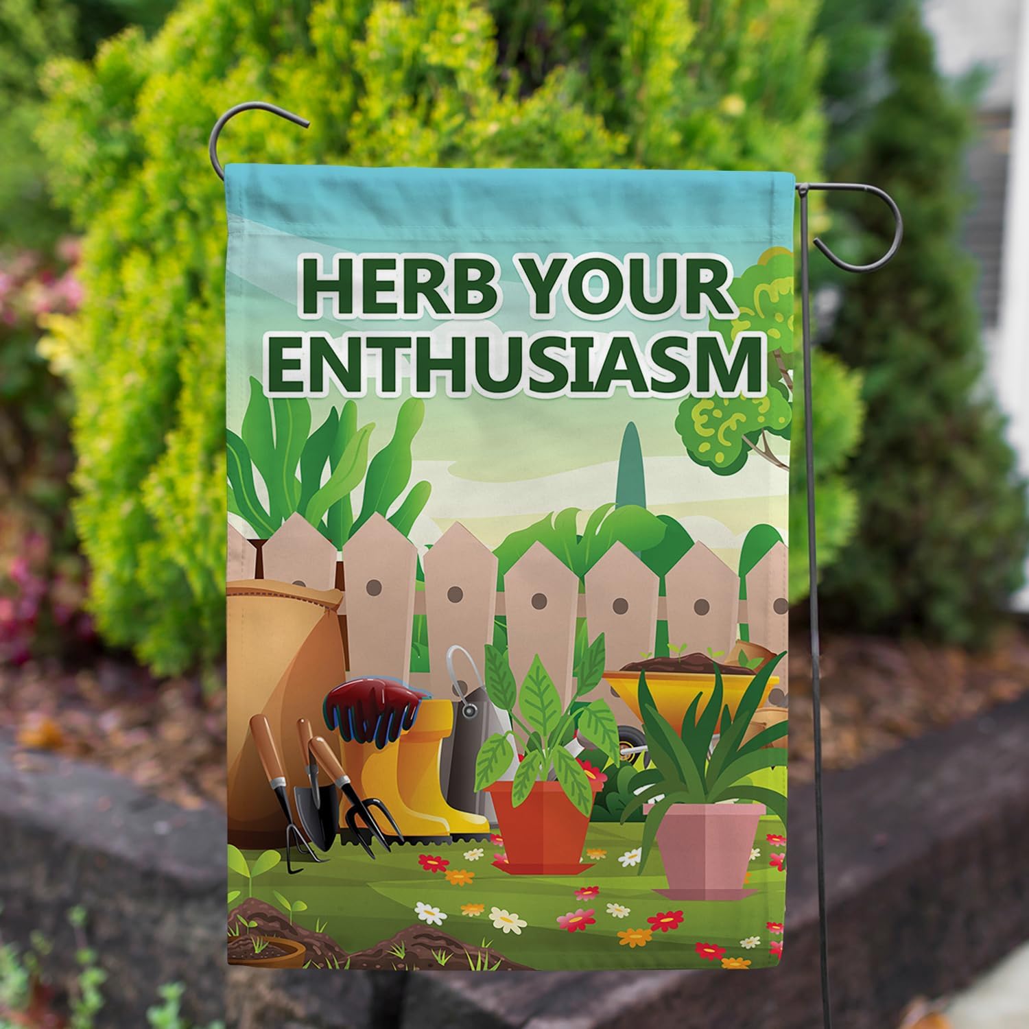 Herb Your Enthusiasm Gardening Pun Garden Flag 12.5" x 18" Double Sided image 2