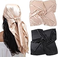 AWAYTR 35" Large Satin Square Head Scarves for Women - 2 Pack Floral Silk-Like Hair Wraps Bandanas Neck Scarves