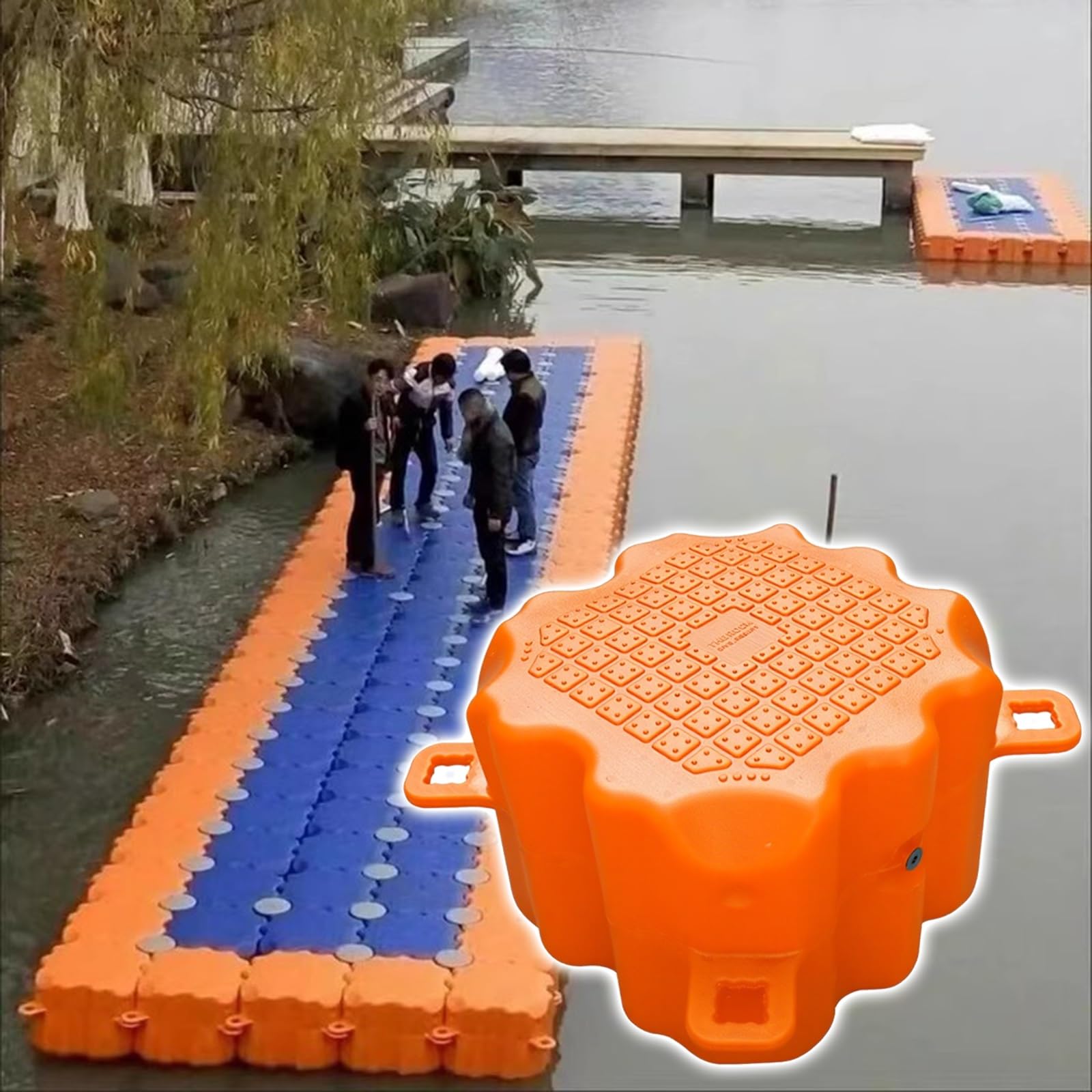 plataforma flotante para pescar Plataforma modular de pesca para lagos, Kit de muelle flotante de alta resistencia con tornillos, Pontones de agua de alta resistencia para escenarios acuáticos(Orange,