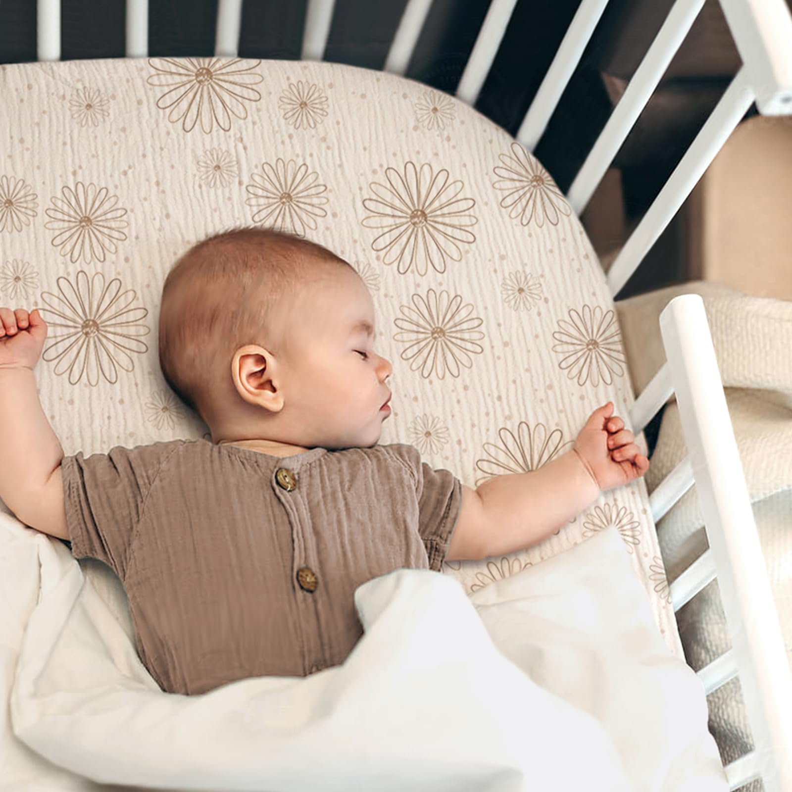 lulumoon Musselin-Bettlaken für Stubenwagen Baby – Baumwolle Nachttisch-Bettlaken Stubenwagen Spannbettlaken für Jungen und Mädchen