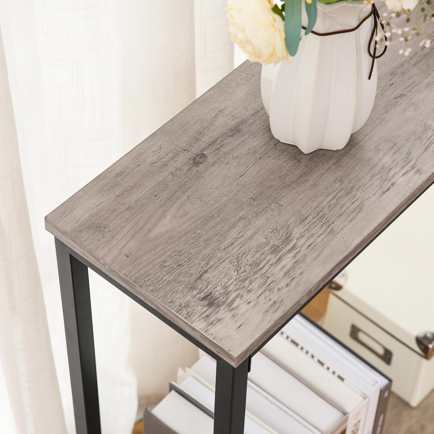 HOOBRO Console Table, 47.2" Entryway Table, Narrow Sofa Table with Shelf, Entrance Table for Living Room, Hallway, Foyer, Corridor, Office, Wood Look Accent, Greige and Black BG20XG01G1