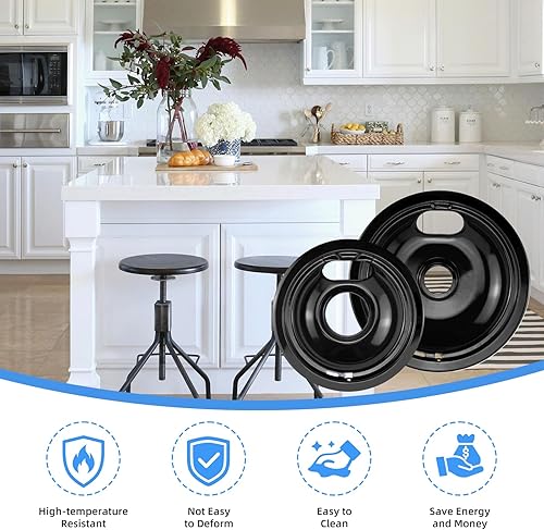 Miniatura 3 de Black Stove Burner Drip Pans Replacement for GE Hotpoint Electric Stove Burner, (2) 8" WB31M19 (2) 6" WB31M20 Set by APPLIANCEMATES