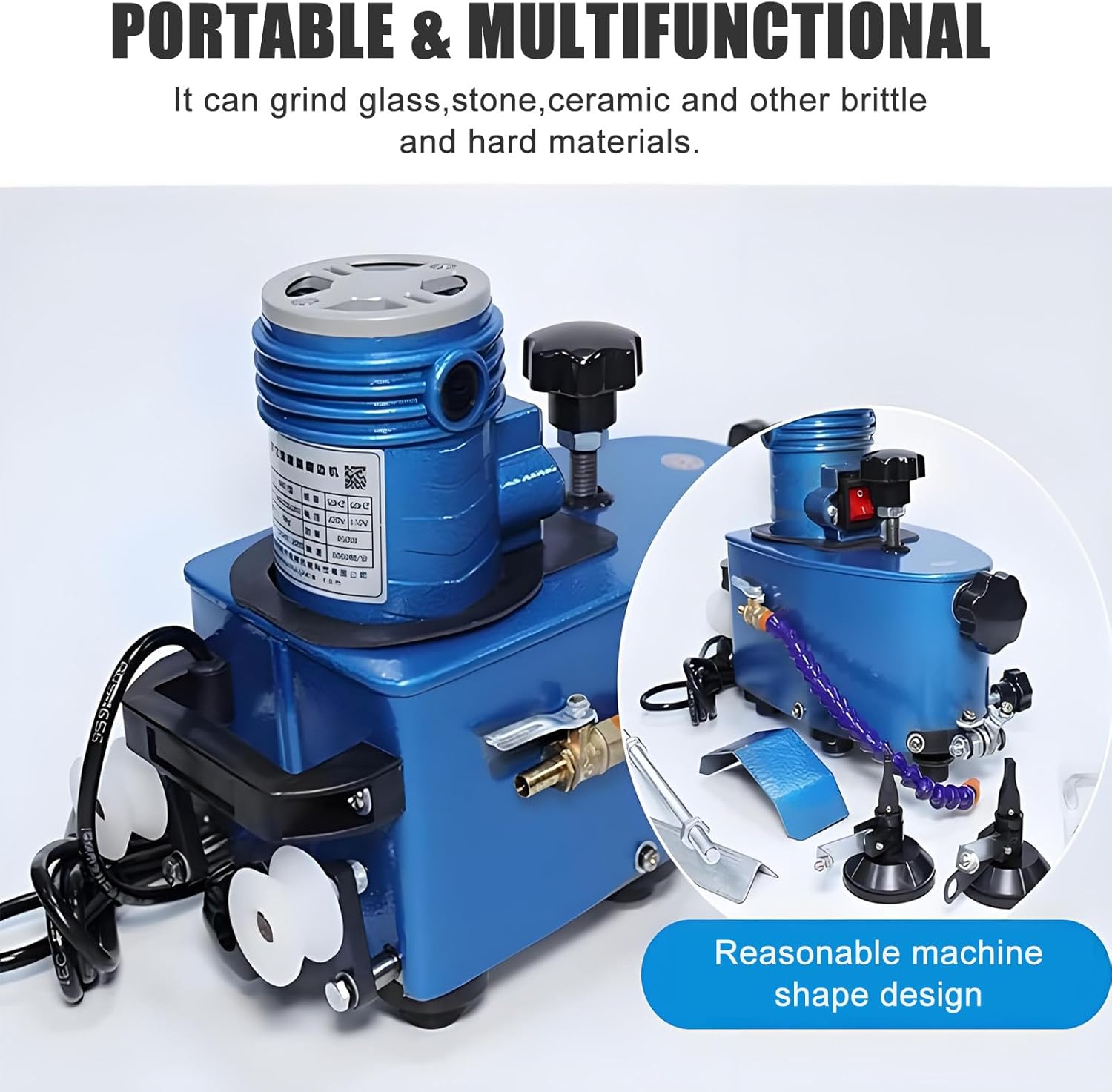 All-in-One Portable Electric Glass Edger, 800W High-Speed Electric Small Glass Grinder For Flat/Round Edges,Diamond Wheels For Glass, Acrylic, Tile, and Marble Projects 6mm