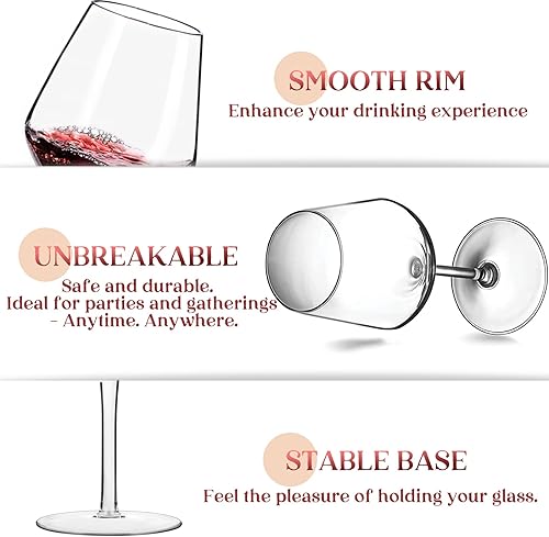 Miniatura 4 de Juego de 6 copas de vino de plástico (15 onzas), copas de vino irrompibles con tallo, 100% Tritan y sin BPA, aptas para lavavajillas, impresionantes